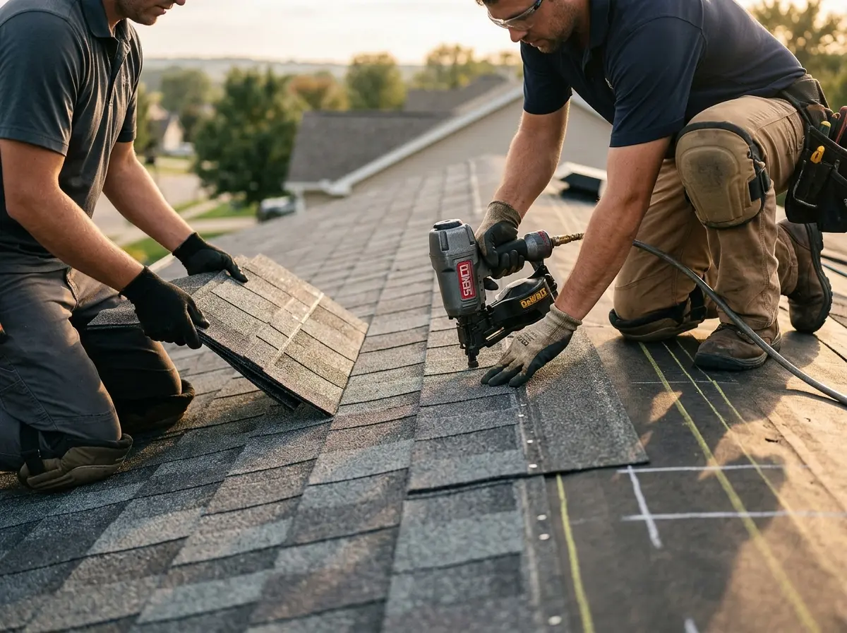 Professional roofer working on a residential roof in Hazel Crest